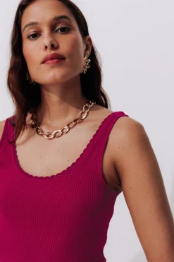 Promod Débardeur côtelé uni Femme - Bordeaux Flash Sale