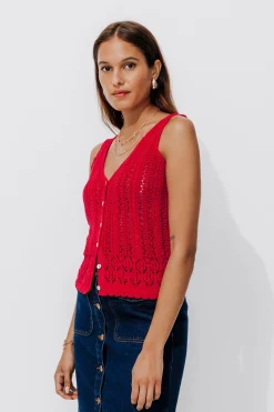 Promod Débardeur en maille ajourée - Rouge New