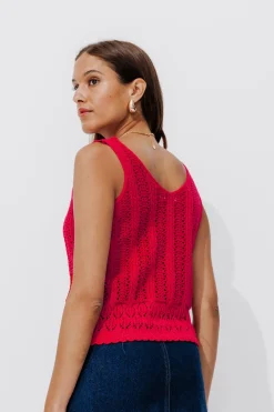 Promod Débardeur en maille ajourée - Rouge New