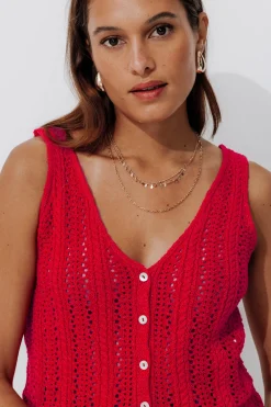 Promod Débardeur en maille ajourée - Rouge New