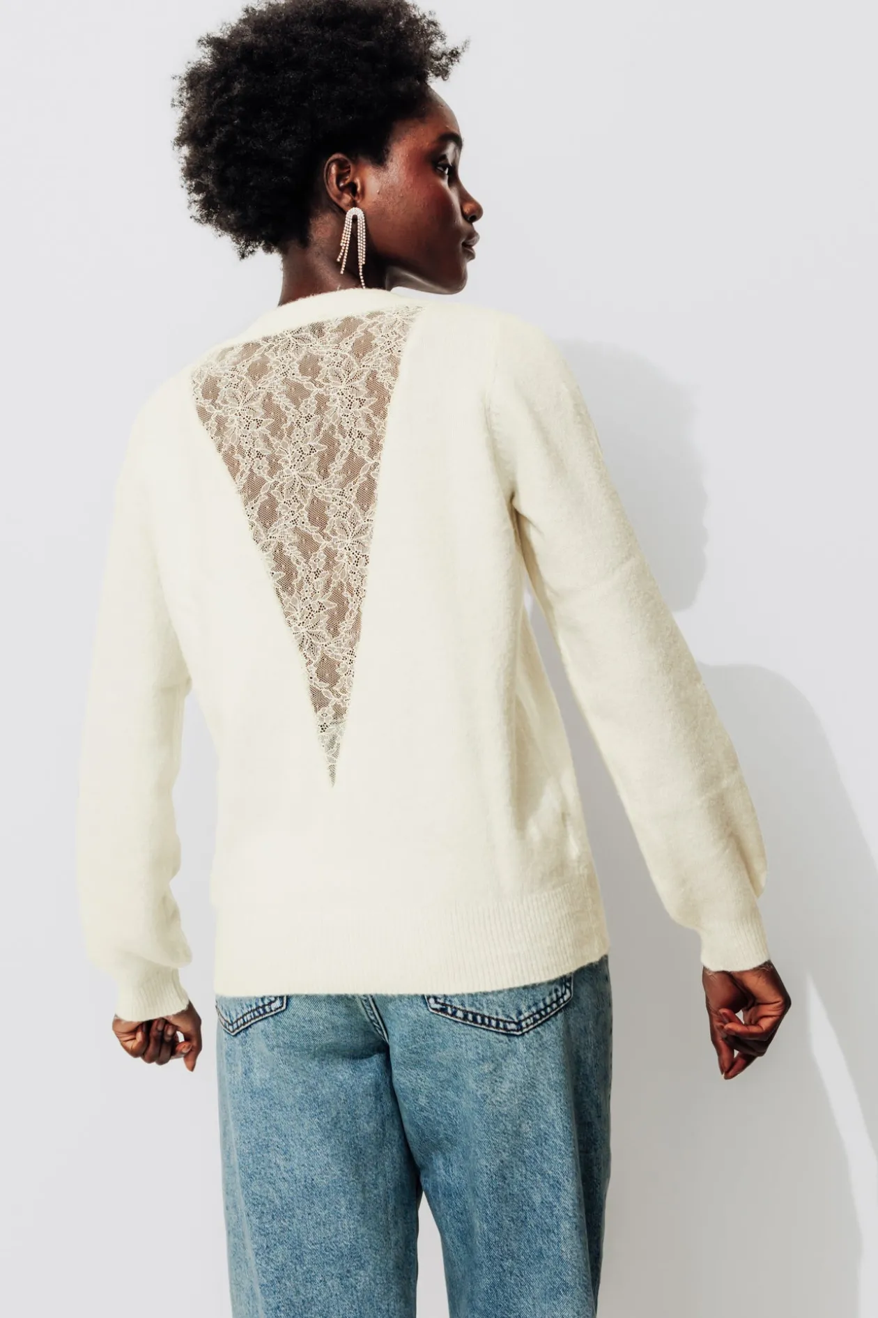 Promod Gilet col V détail dentelle - Ecru New