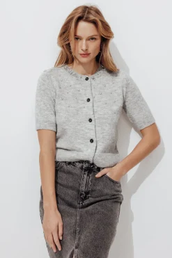 Promod Gilet strassé manches courtes - Gris clair Grisclair New