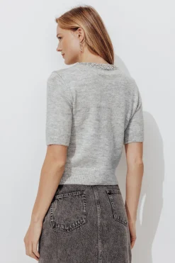 Promod Gilet strassé manches courtes - Gris clair Grisclair New