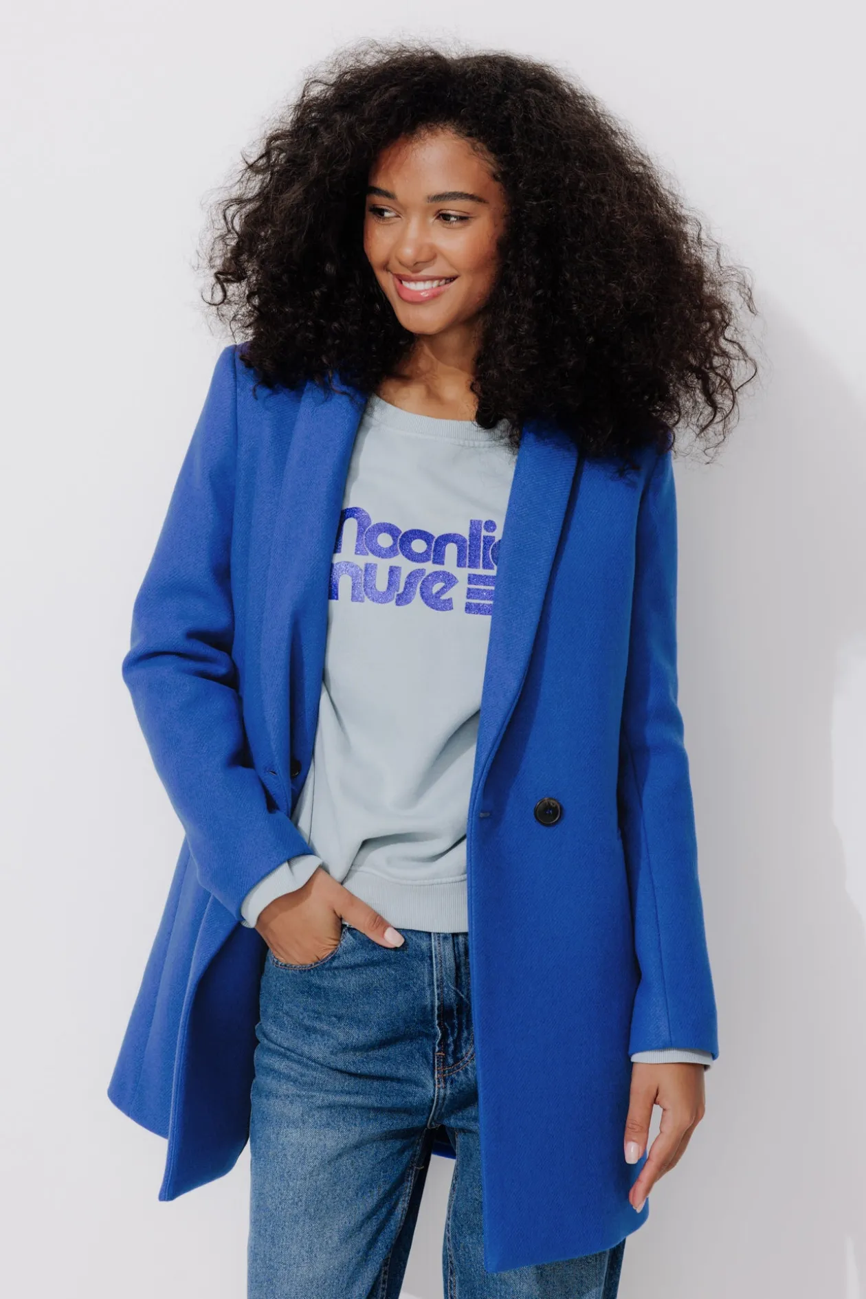 Promod GISELE court manteau en laine - Bleu Fashion