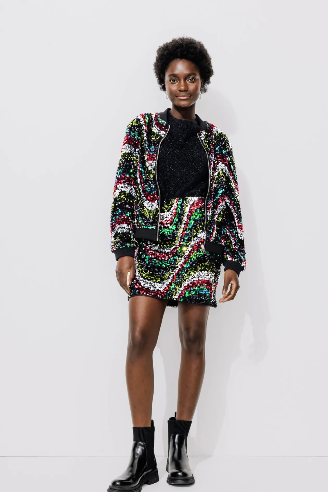 Promod Jupe courte à paillettes Femme - Imprimé multicolore Imprimémulticolore Shop