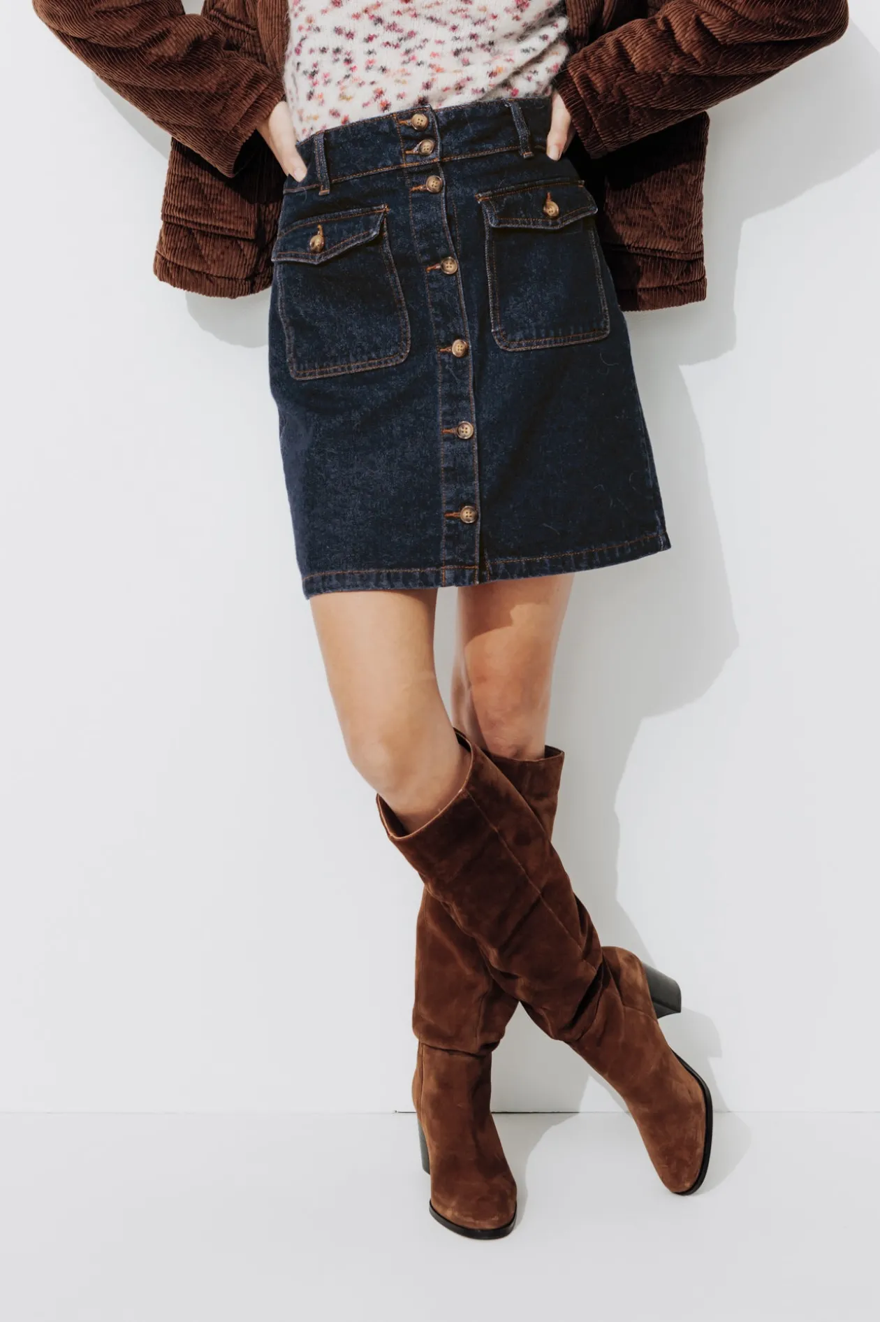 Promod Jupe en jean boutonnée Femme - Jean rinse Jeanrinse Outlet