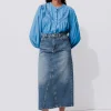 Promod Jupe longue en jean Femme - Jean moyen Jeanmoyen Outlet