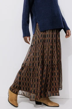 Promod Jupe longue imprimée Femme - Imprimé noir Impriménoir Hot
