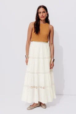 Promod Jupe longue volantée Femme - Ecru Clearance
