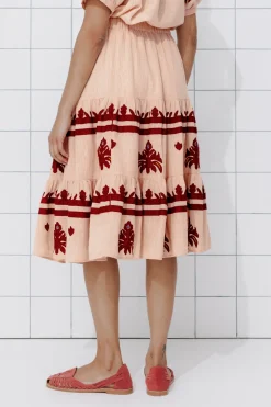Promod Jupe midi brodée Femme - Beige Fashion