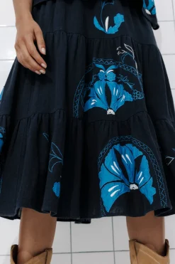 Promod Jupe midi brodée Femme - Marine Clearance