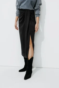 Promod Jupe midi drapée Femme - Noir Clearance