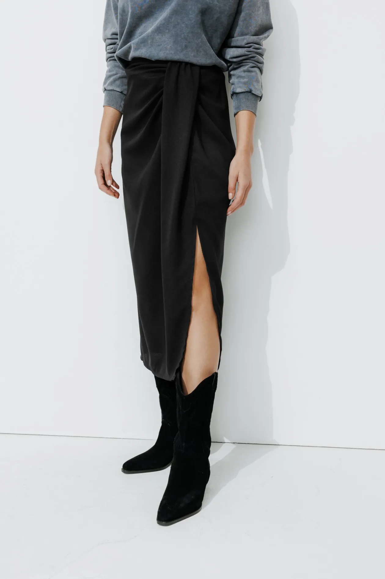 Promod Jupe midi drapée Femme - Noir Clearance