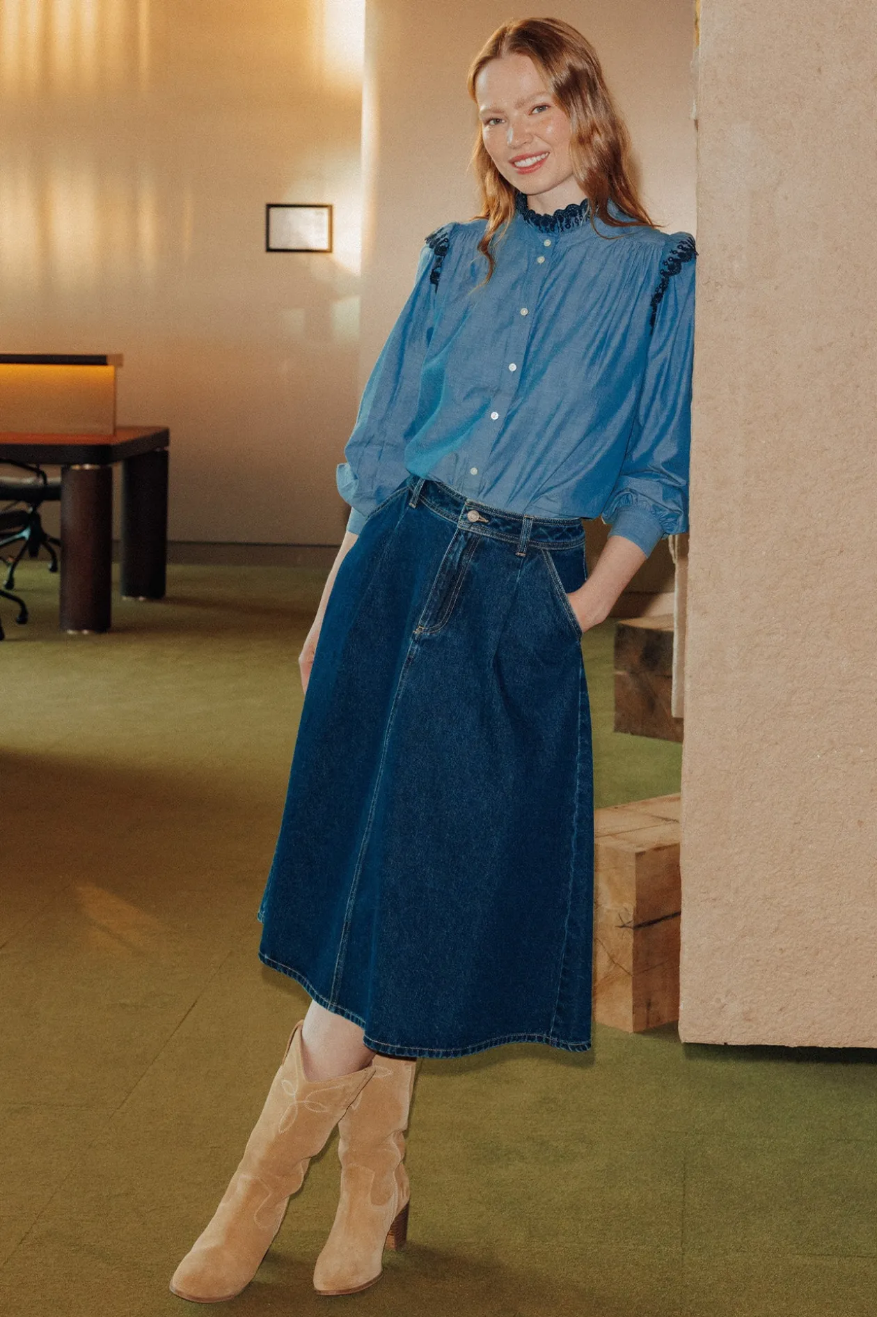 Promod Jupe midi en jean Femme - Jean brut Jeanbrut Fashion