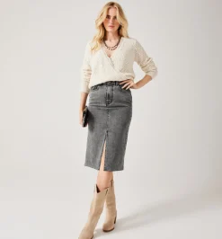Promod Jupe midi en jean Femme - Jeans gris Jeansgris Flash Sale