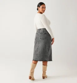 Promod Jupe midi en jean Femme - Jeans gris Jeansgris Clearance