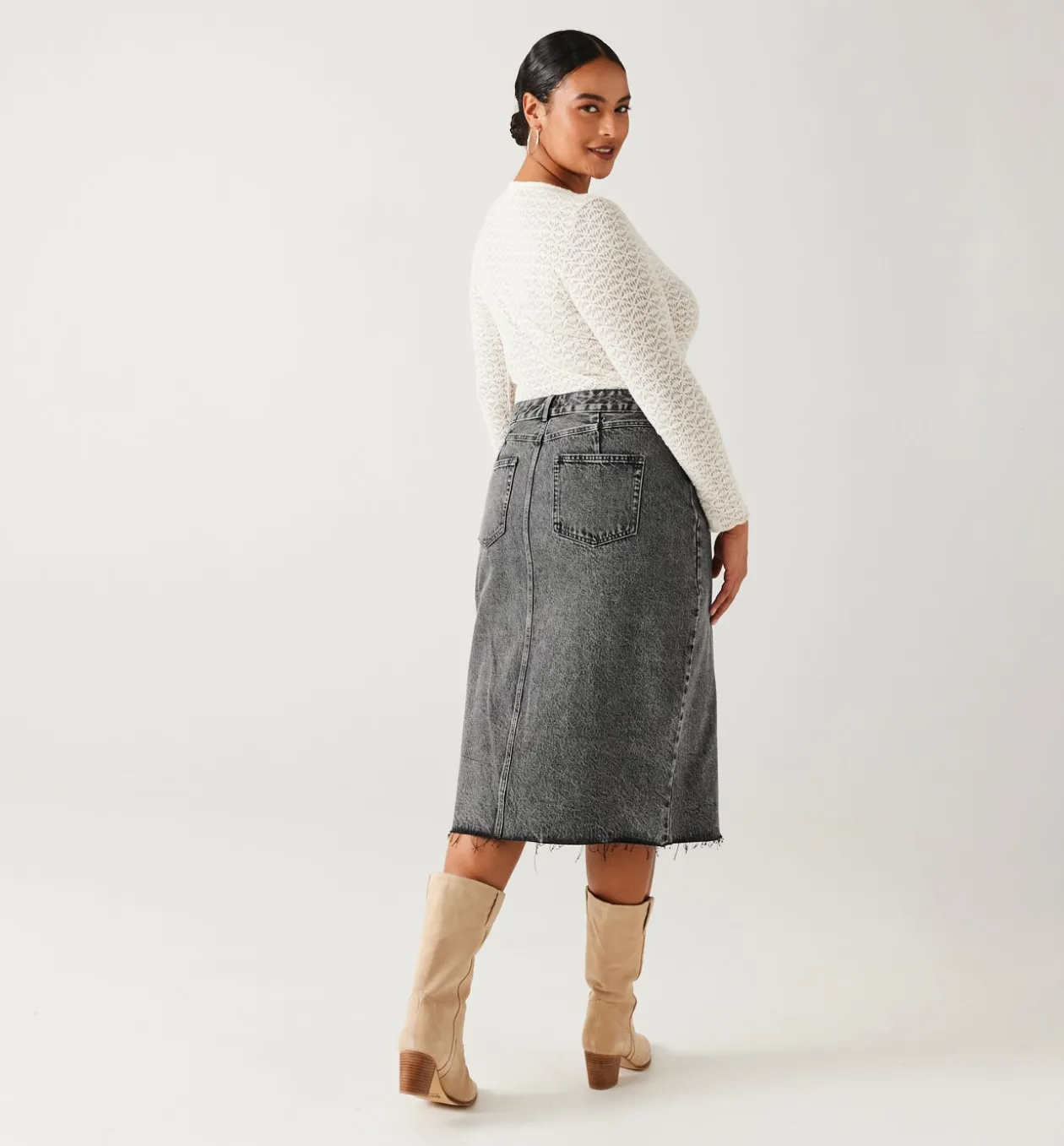 Promod Jupe midi en jean Femme - Jeans gris Jeansgris Clearance
