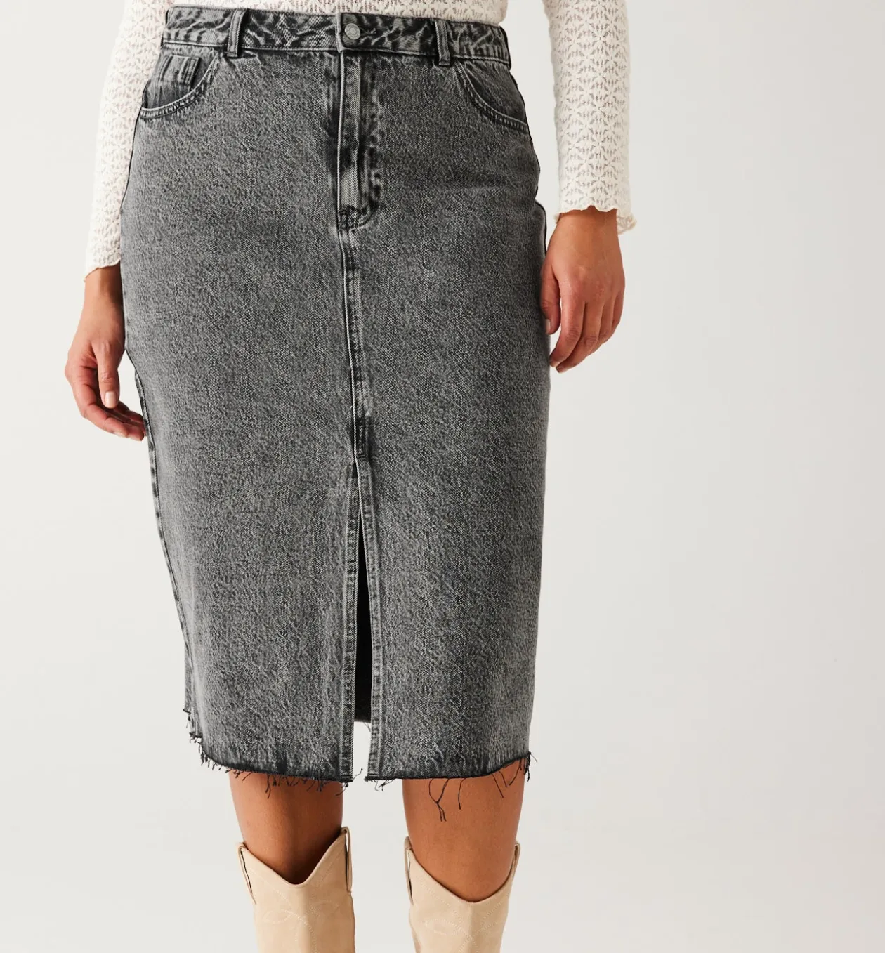 Promod Jupe midi en jean Femme - Jeans gris Jeansgris Clearance