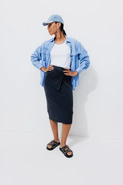 Promod Jupe midi en jersey Femme - Bleu Cheap