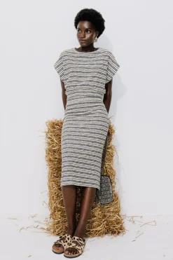 Promod Jupe midi en maille Femme - Rayé bleu Rayébleu Hot