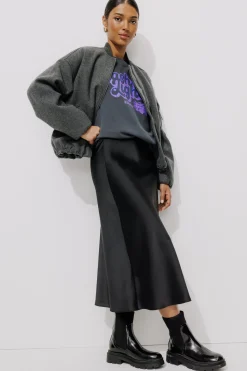 Promod Jupe midi en satin Femme - Noir Shop
