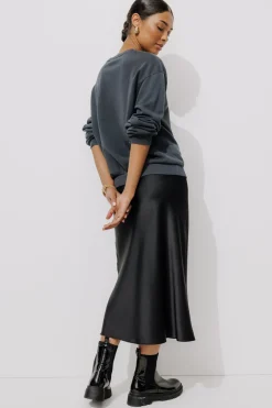 Promod Jupe midi en satin Femme - Noir Shop
