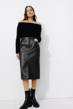 Promod Jupe midi en simili Femme - Noir Sale