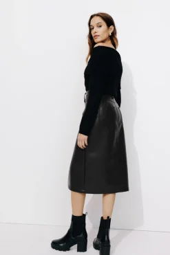 Promod Jupe midi en simili Femme - Noir Sale