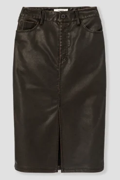 Promod Jupe midi en simili Femme - Chocolat Discount