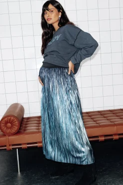 Promod Jupe midi lamée Femme - Bleu Cheap