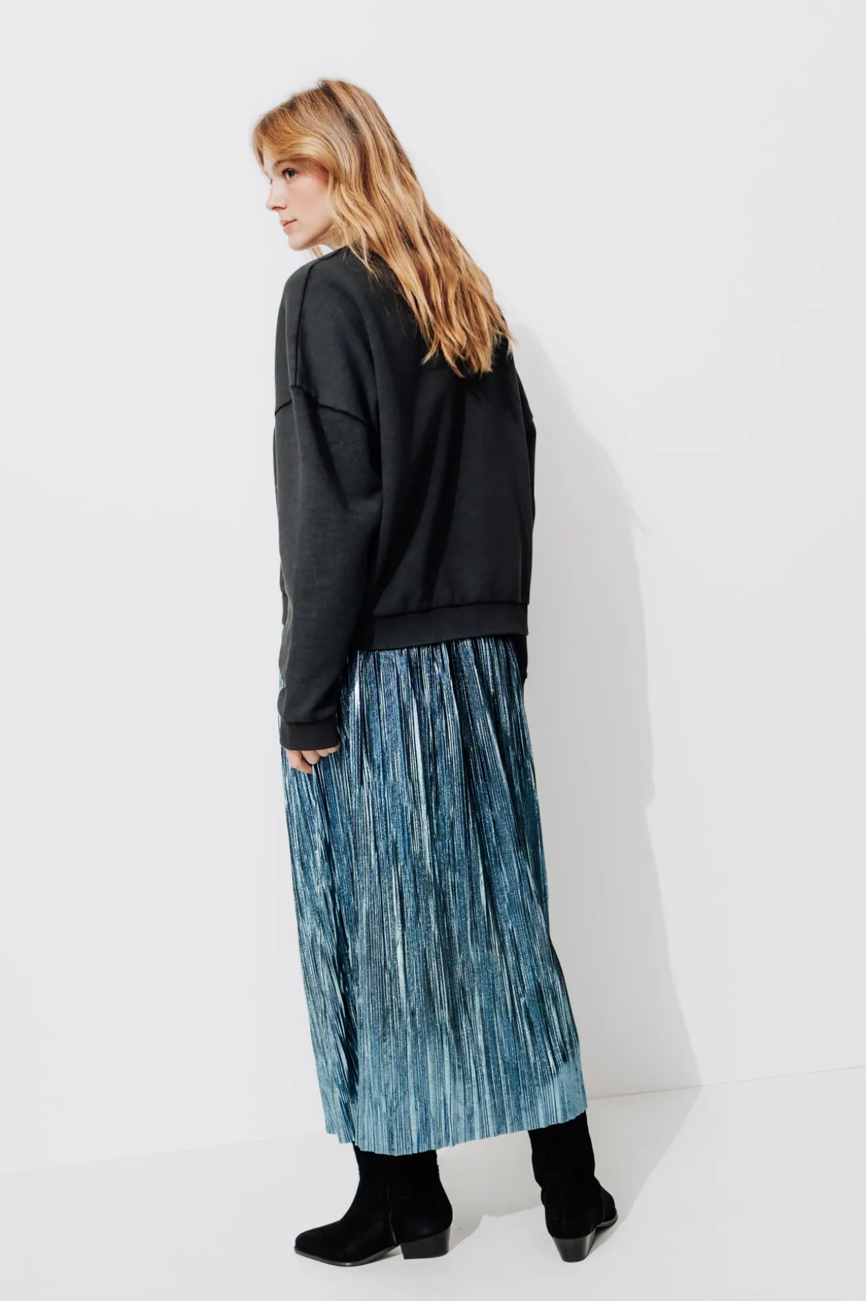 Promod Jupe midi lamée Femme - Bleu Cheap