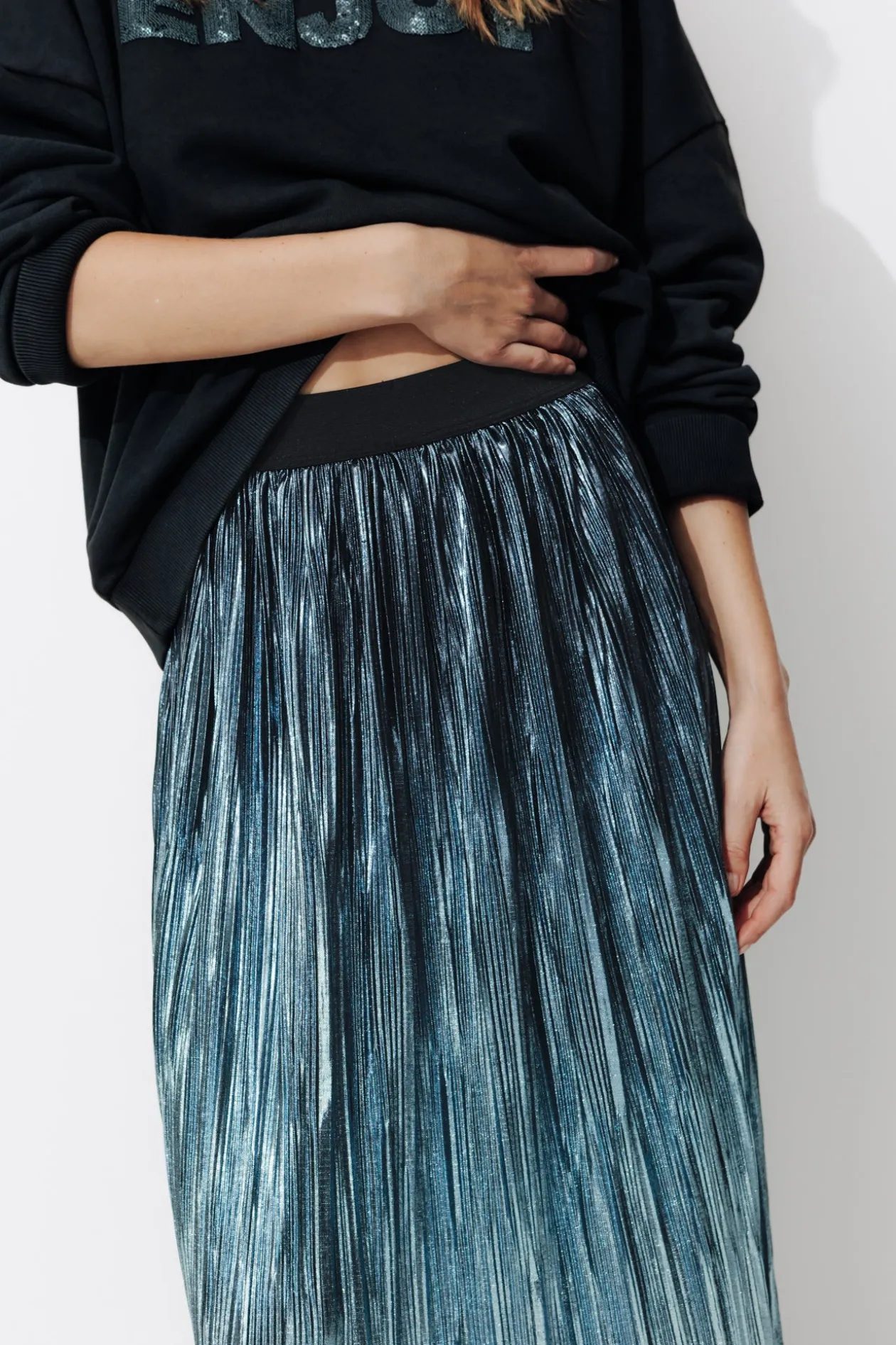 Promod Jupe midi lamée Femme - Bleu Cheap