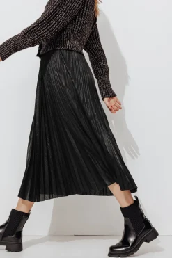 Promod Jupe midi plissée effet lamé - Noir Clearance