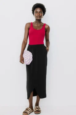 Promod Jupe midi unie Femme - Noir Shop