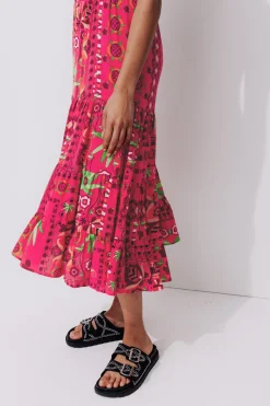 Promod Jupe mi-longue imprimée Femme - Imprimé rose Imprimérose Hot