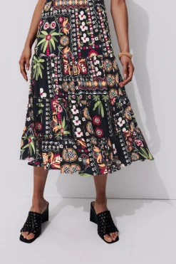 Promod Jupe mi-longue imprimée Femme - Imprimé noir Impriménoir Hot
