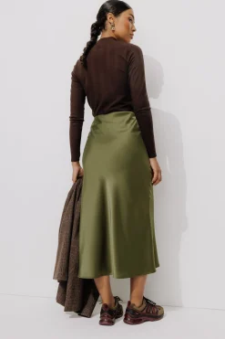 Promod Jupe évasée en satin Femme - Kaki New