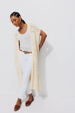 Promod Long gilet en crochet Femme - Ecru Flash Sale