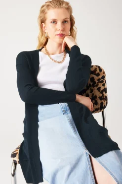 Promod Long gilet en maille fine - Marine Cheap