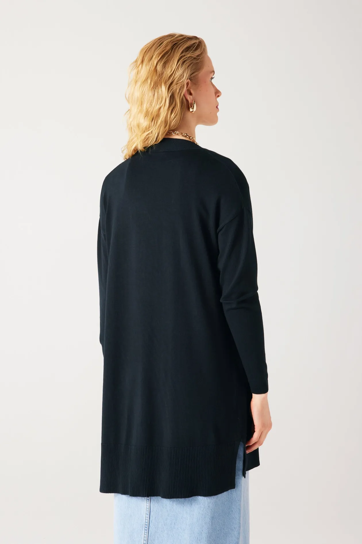 Promod Long gilet en maille fine - Marine Cheap