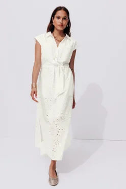 Promod Longue robe broderie anglaise - Ecru Sale