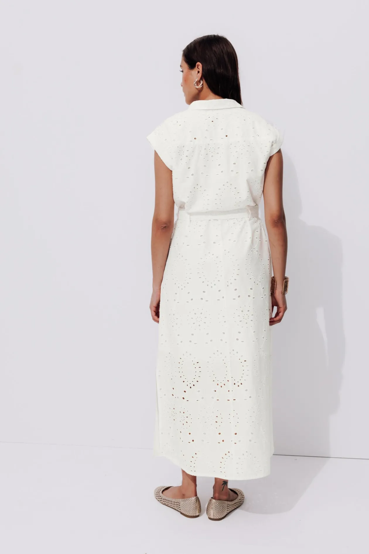 Promod Longue robe broderie anglaise - Ecru Sale