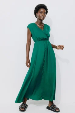 Promod Longue robe soyeuse Femme - Vert émeraude Vertémeraude Fashion