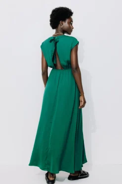 Promod Longue robe soyeuse Femme - Vert émeraude Vertémeraude Fashion