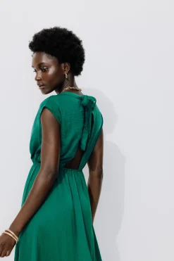 Promod Longue robe soyeuse Femme - Vert émeraude Vertémeraude Fashion