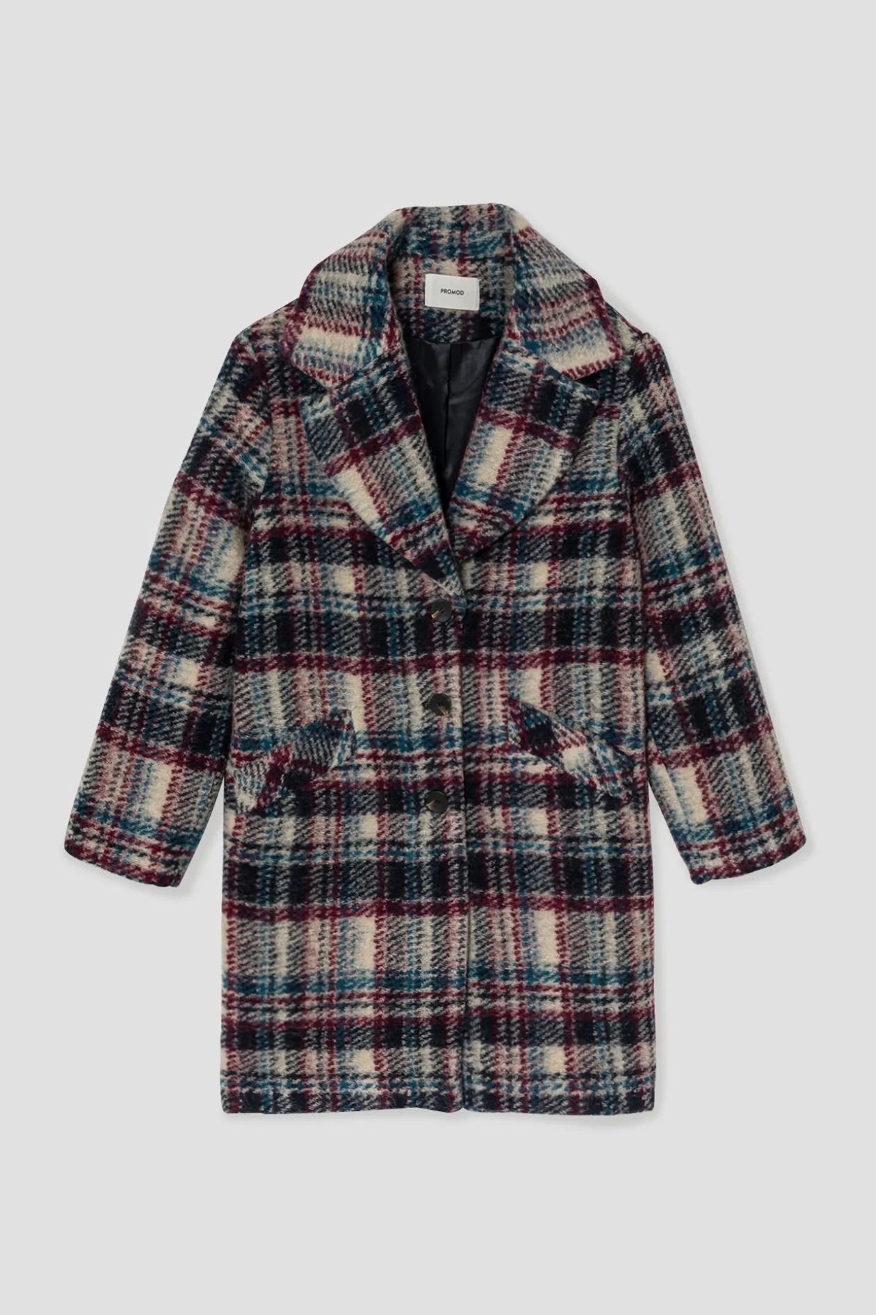 Promod Manteau à carreaux en laine - Carreaux marine Carreauxmarine Clearance