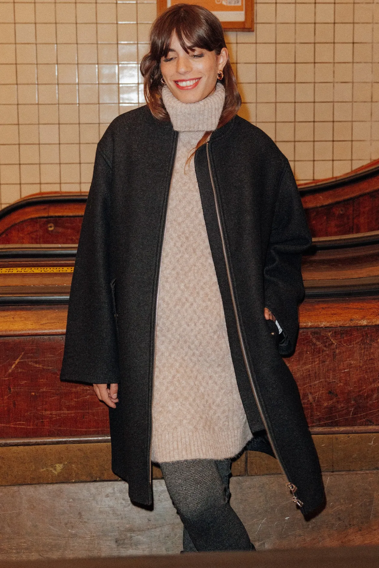 Promod Manteau bomber en laine - Noir Discount