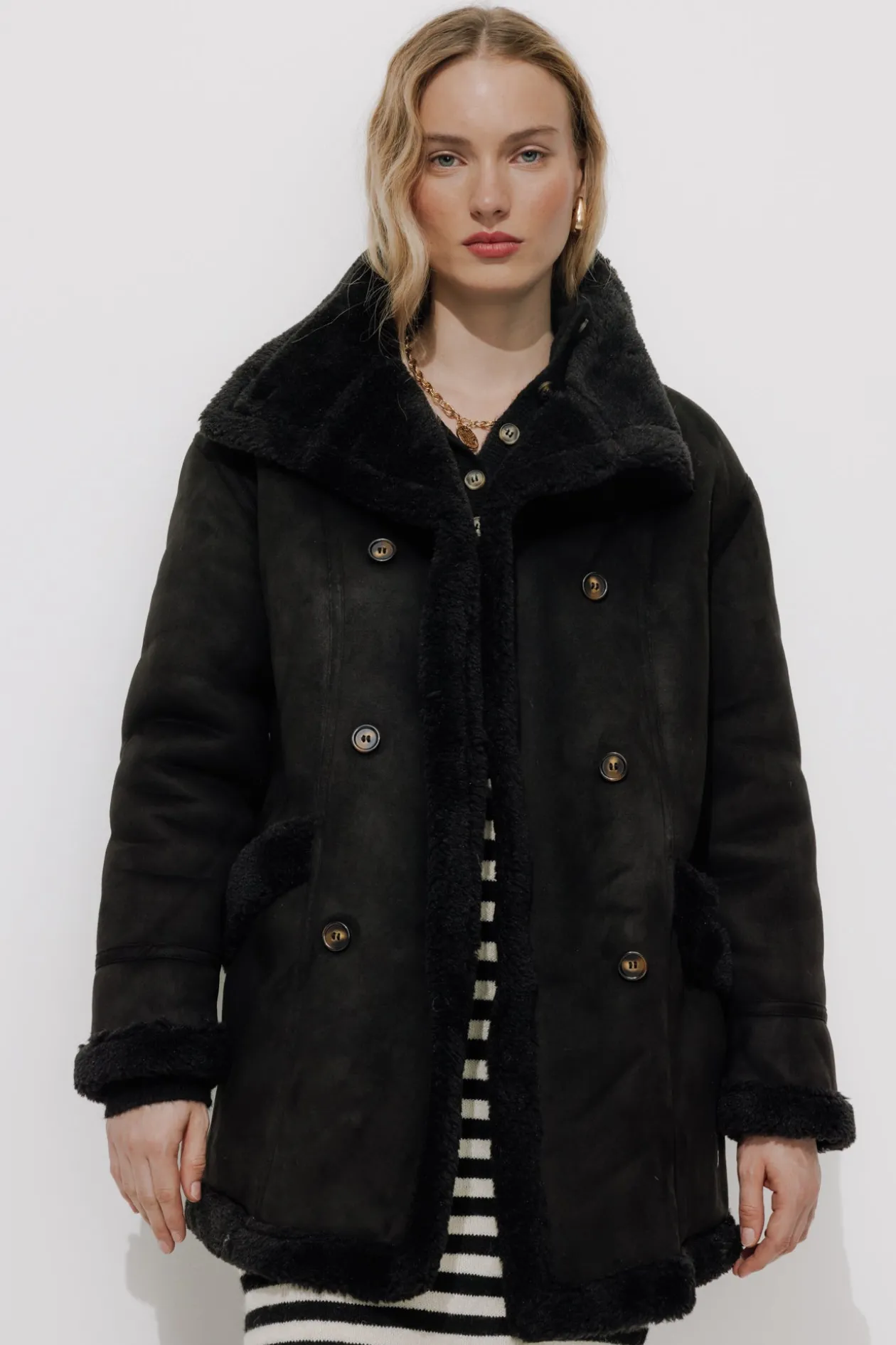 Promod Manteau en moumoute retournée - Noir Store