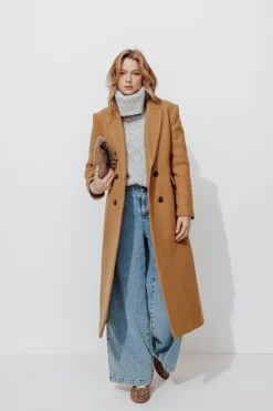 Promod Manteau long en laine Femme - Camel Online