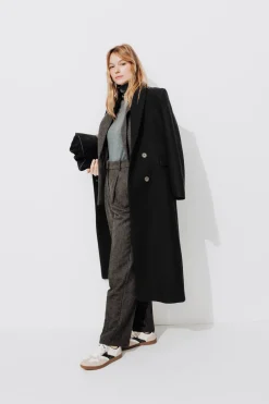 Promod Manteau long en laine Femme - Noir Fashion